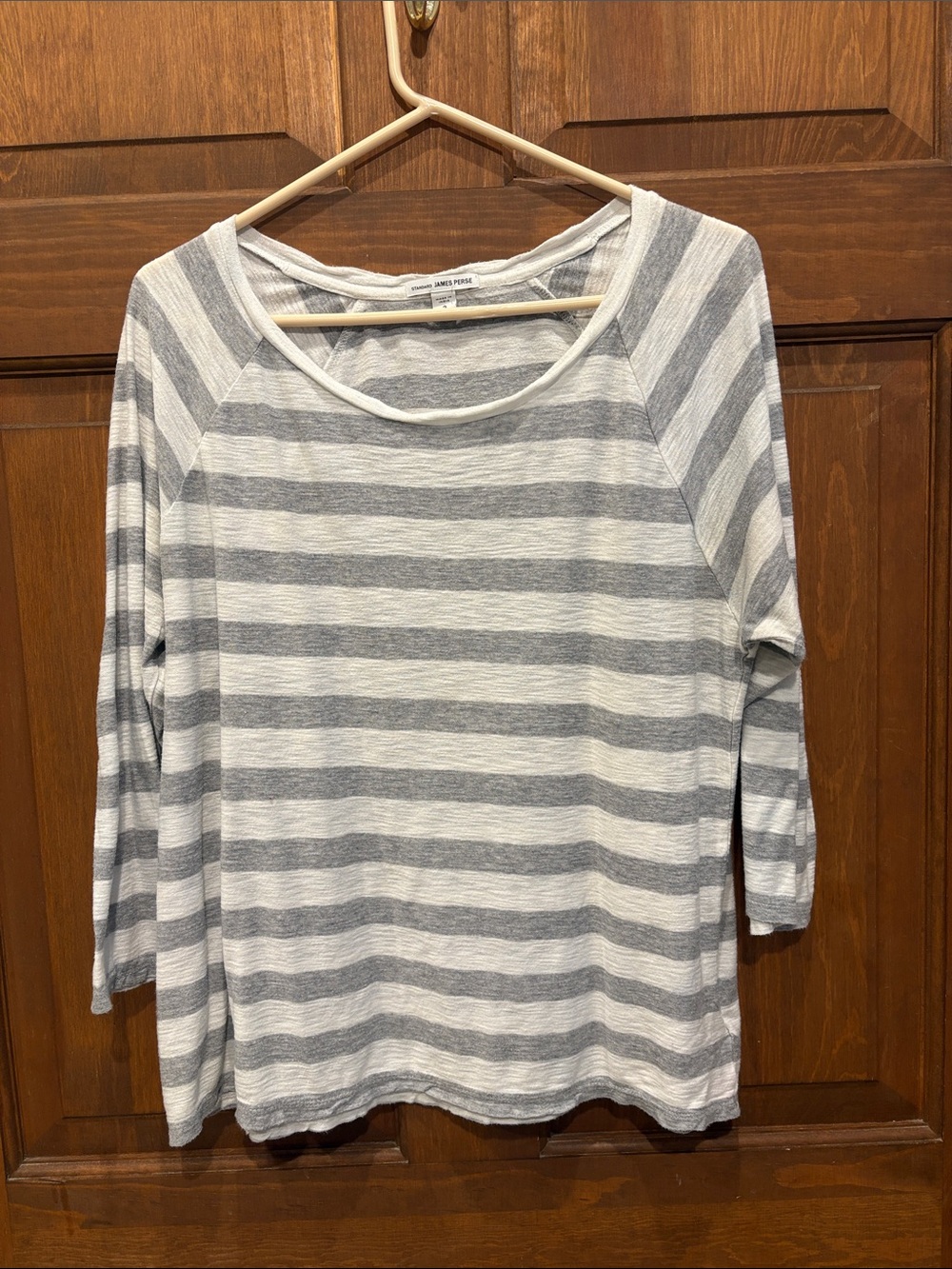 NWOT James Perse Gray & White Striped 3/4 Sleeve Tee top 3 / large